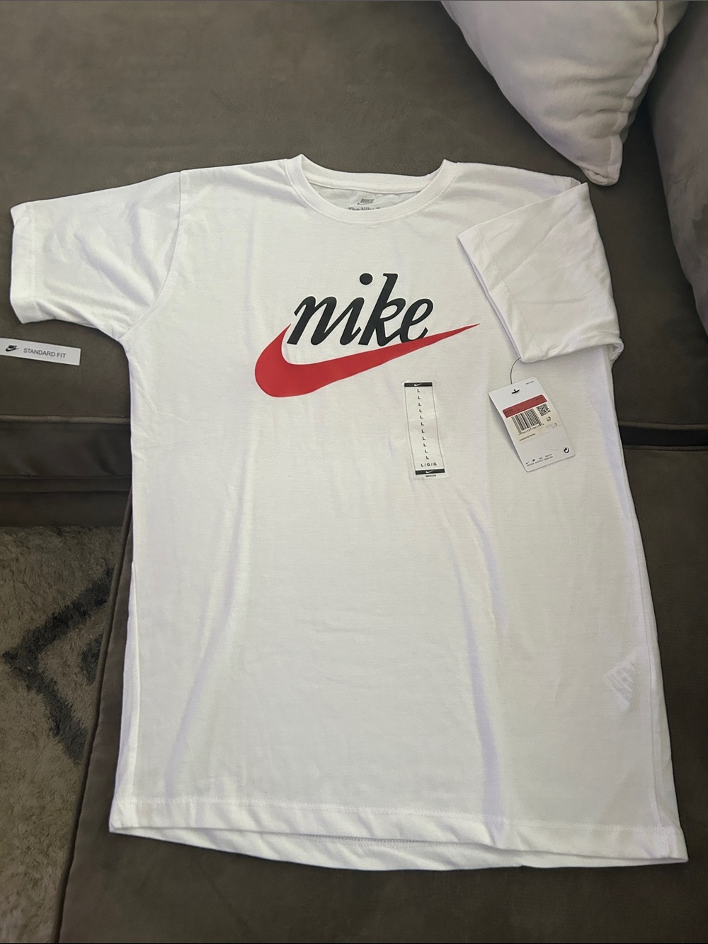 Nike White Short Sleeve Tee with Red Swoosh